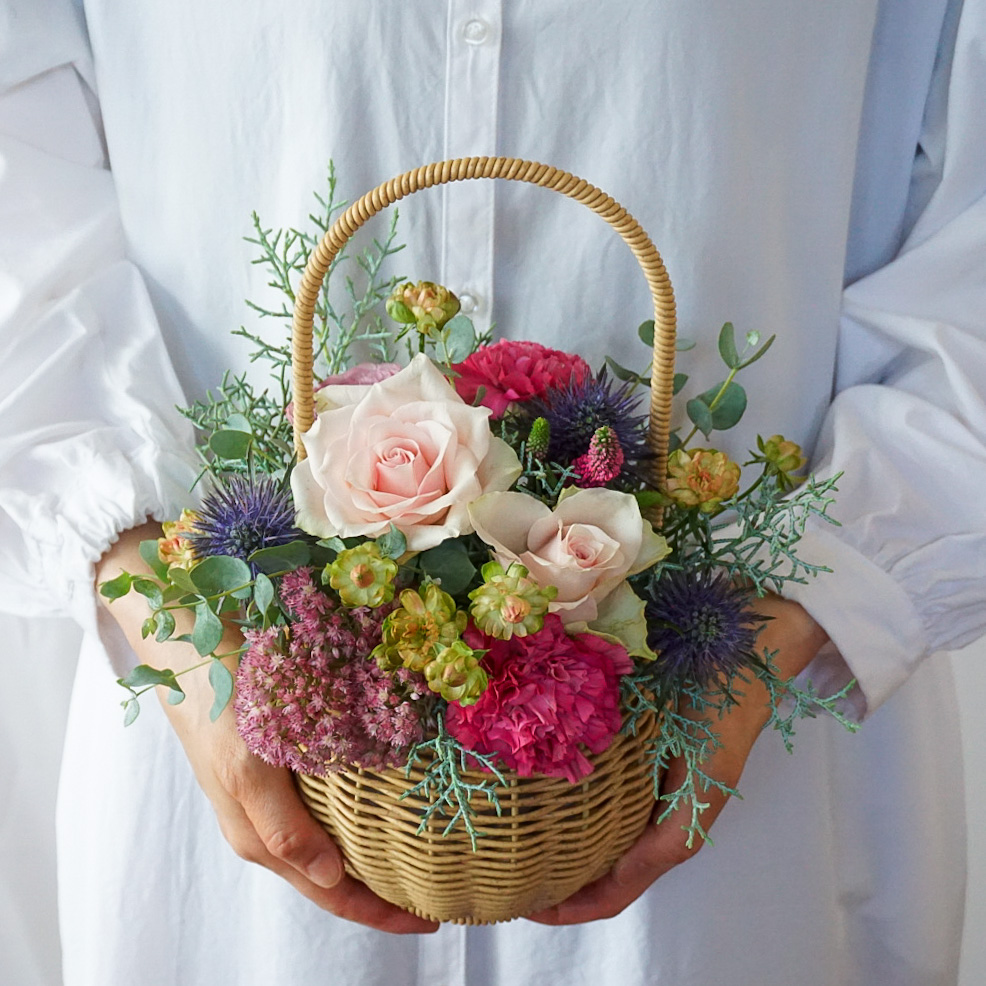 【バスケットアレンジメント】ピンク/送料込み+クール便¥330(5月~10月)